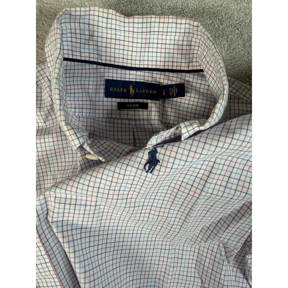Polo Ralph Lauren Performance Red Blue Check L/S Non Iron Cotton Shirt Navy Pony